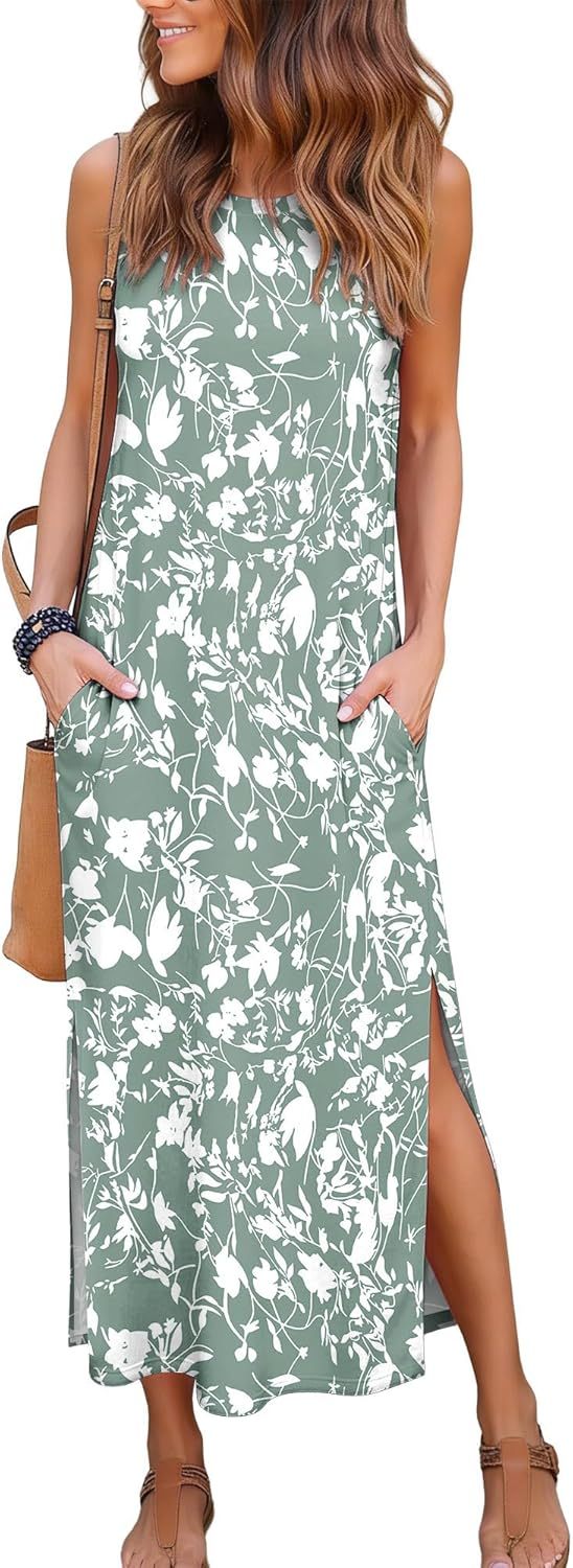 Women's Maxi Dresses Casual Summer Elegant Side Slit Dress with Pockets 