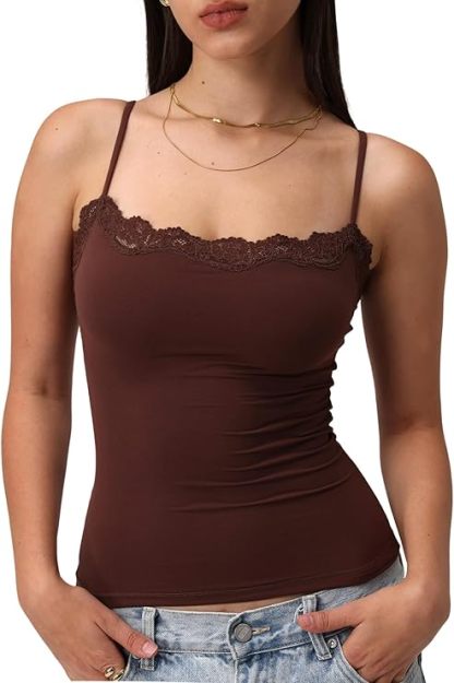 Lace Cami Top Sexy Tank Top Spaghetti Strap Club Party Shirt