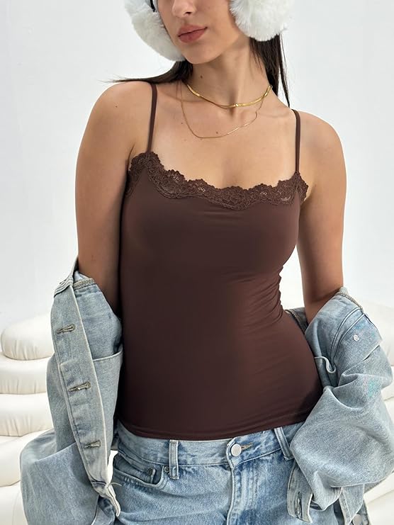 Lace Cami Top Sexy Tank Top Spaghetti Strap Club Party Shirt