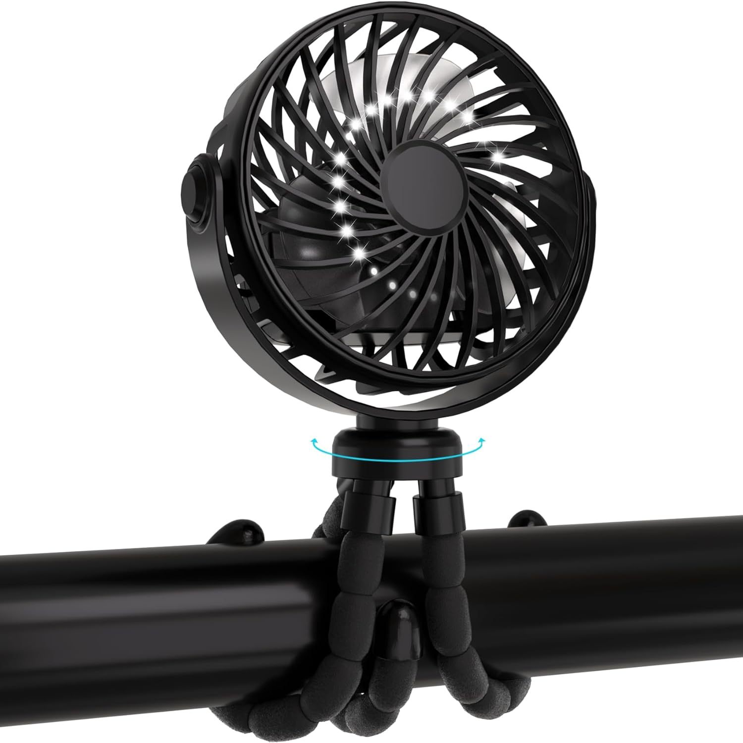 Stroller Fan, Rechargeable – Portable Stroller Fan, Clip-on Fan with Flexible Tripod