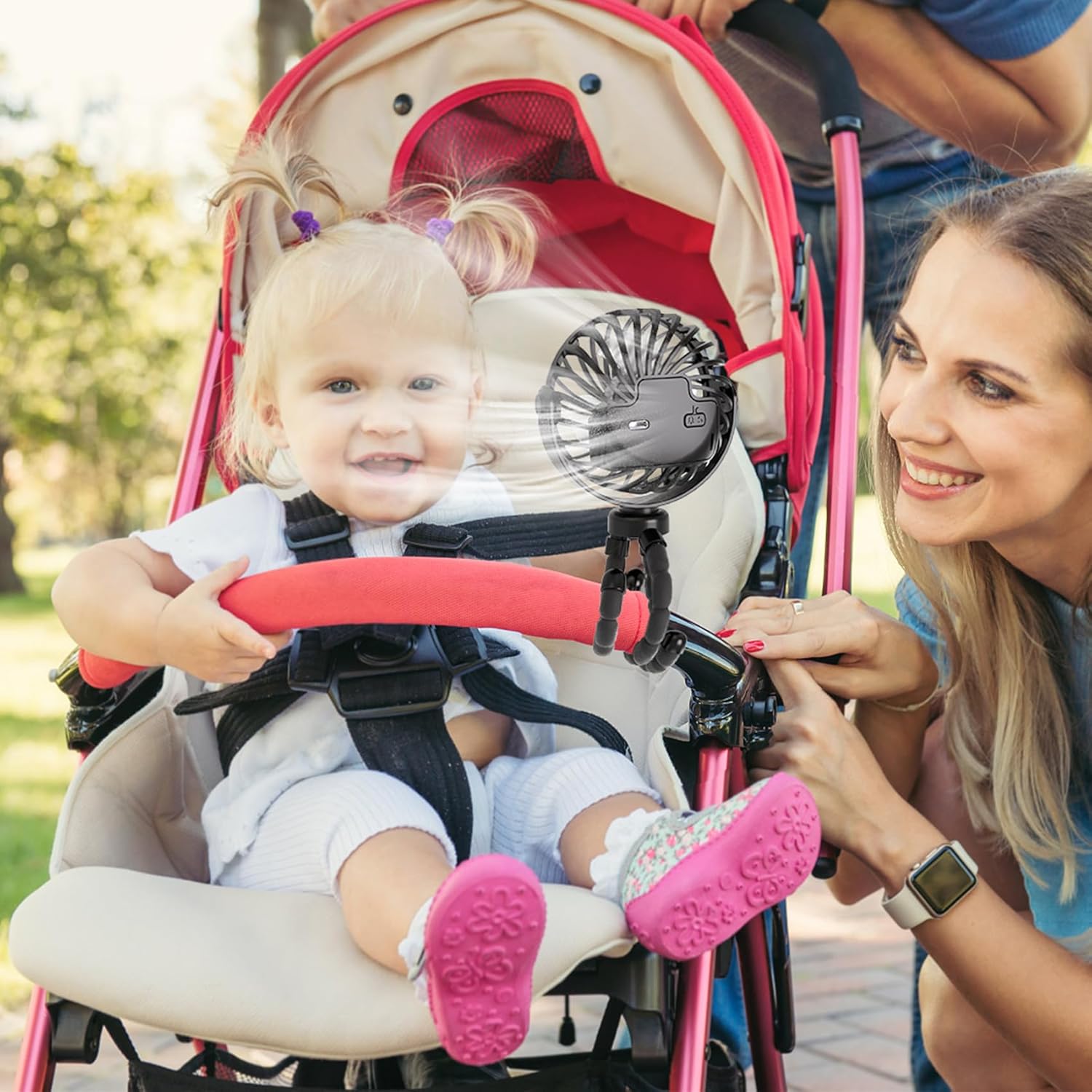 Stroller Fan, Rechargeable – Portable Stroller Fan, Clip-on Fan with Flexible Tripod