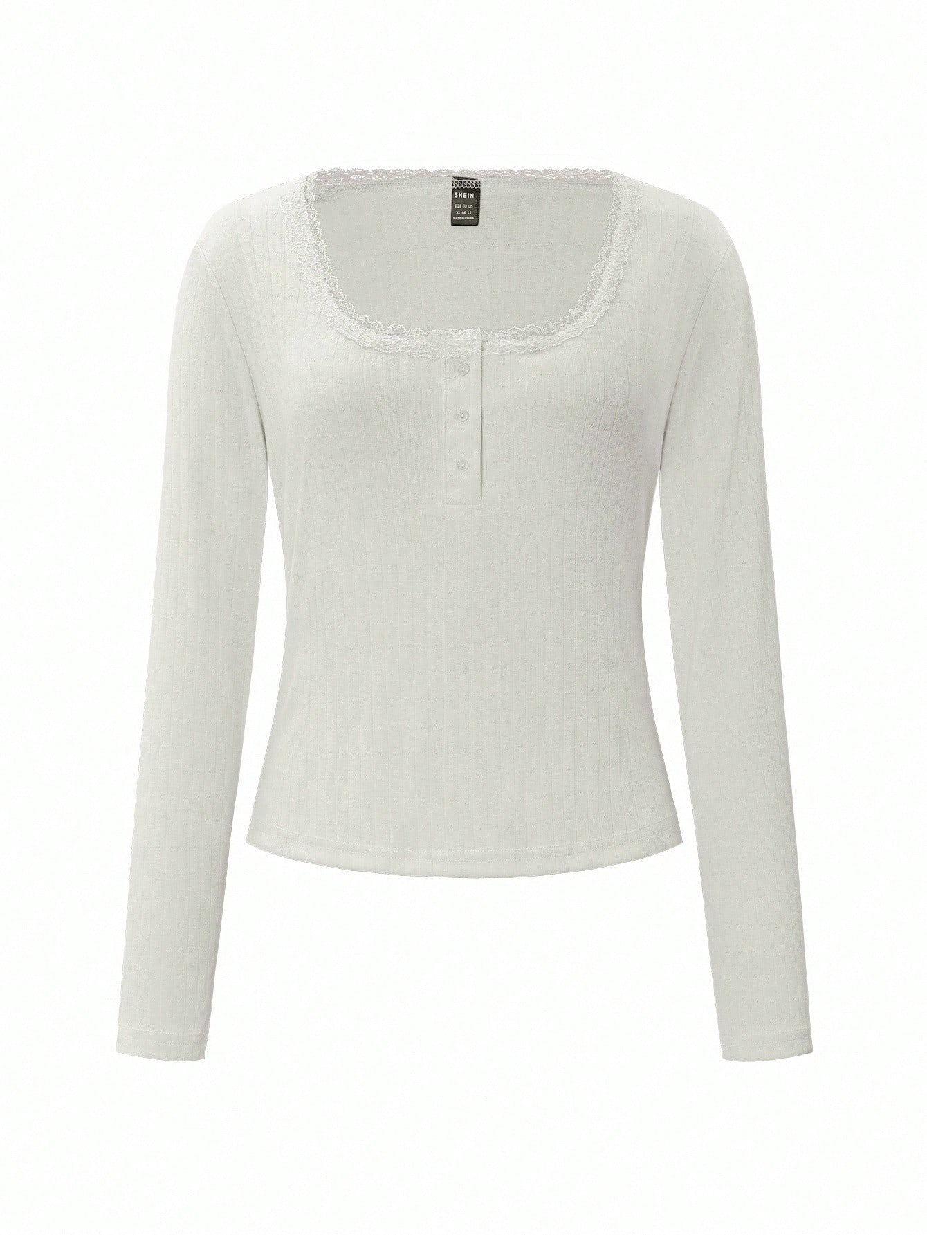 Women's Lace Button V-Neck Fashion Short-Sleeve Slim-Fit Long-Sleeve Top