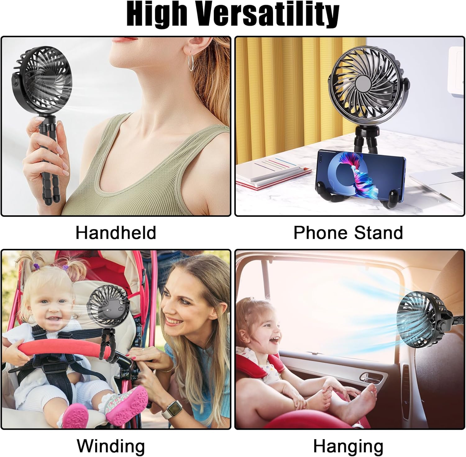Stroller Fan, Rechargeable – Portable Stroller Fan, Clip-on Fan with Flexible Tripod