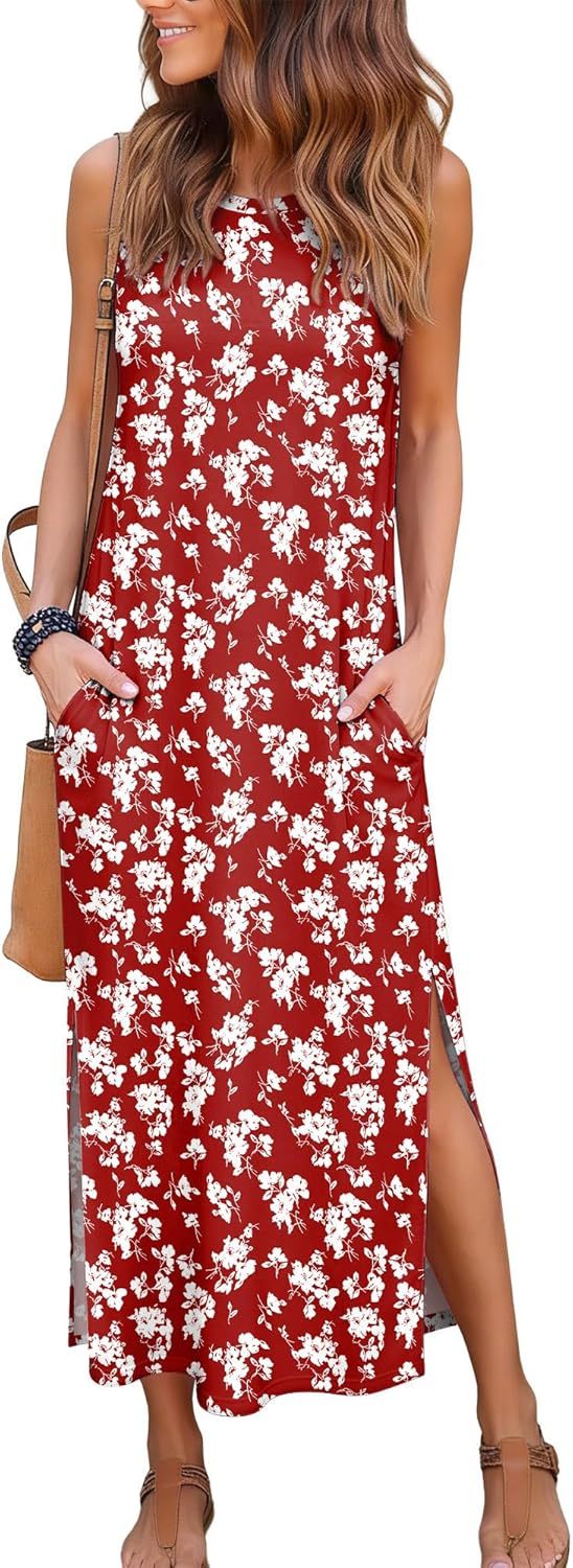 Women's Maxi Dresses Casual Summer Elegant Side Slit Dress with Pockets 
