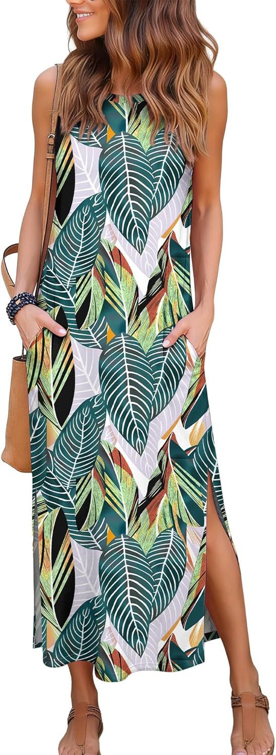 Women's Maxi Dresses Casual Summer Elegant Side Slit Dress with Pockets 