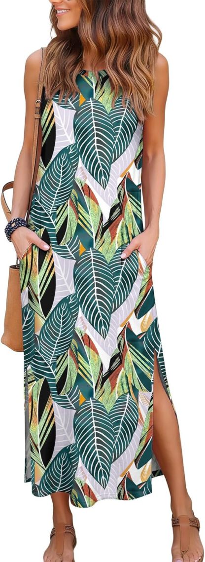 Women's Maxi Dresses Casual Summer Elegant Side Slit Dress with Pockets 