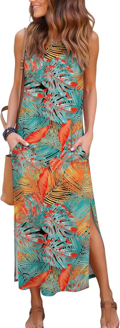 Women's Maxi Dresses Casual Summer Elegant Side Slit Dress with Pockets 
