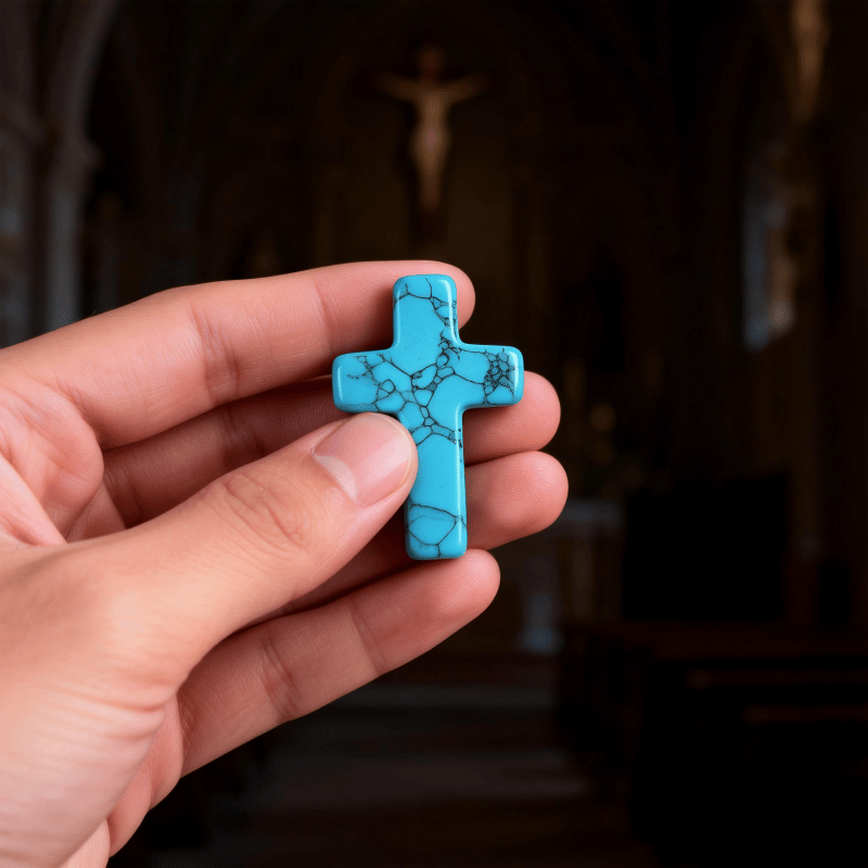 ✝️Natural Turquoise Pocket Cross: Handcrafted for Peace & Serenity❤️