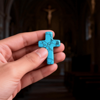 ✝️Natural Turquoise Pocket Cross: Handcrafted for Peace & Serenity❤️