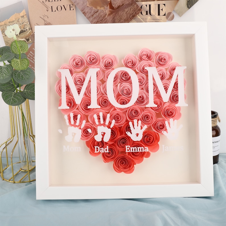 Custom Heart Flower Shadow Box,Custom Rose Shadow Box,Birthday Gift For Grandma Nana Mama Mimi,Mothers Day Gift From Son Daughter Grandchild image 5