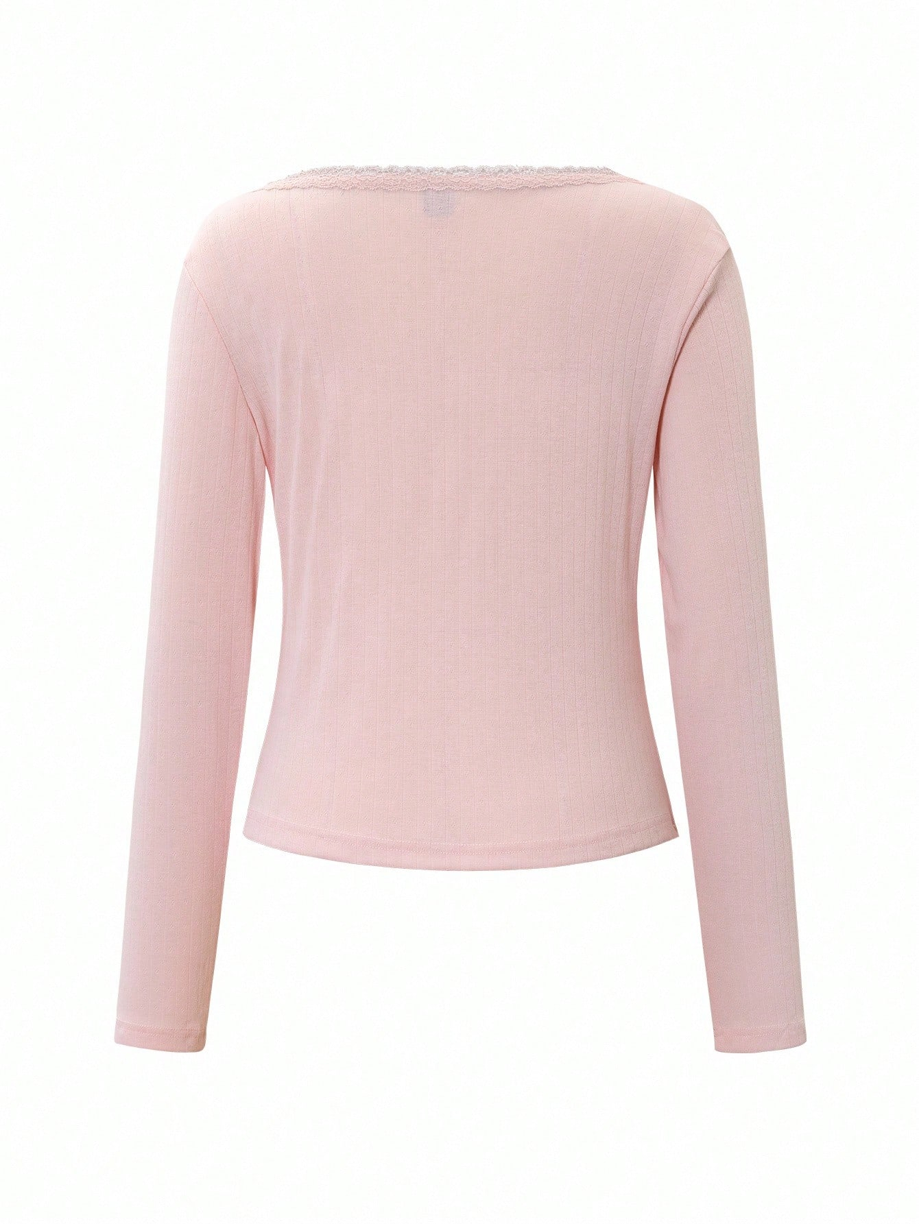 Women's Lace Button V-Neck Fashion Short-Sleeve Slim-Fit Long-Sleeve Top