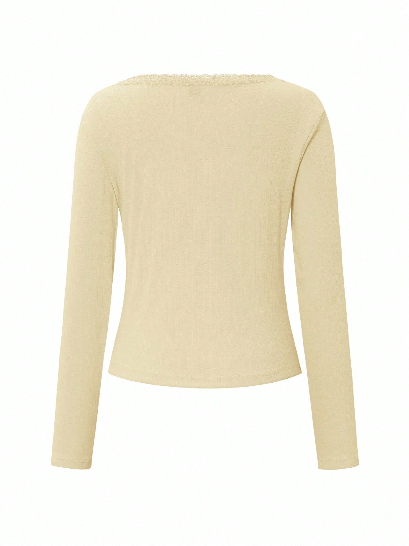 Women's Lace Button V-Neck Fashion Short-Sleeve Slim-Fit Long-Sleeve Top