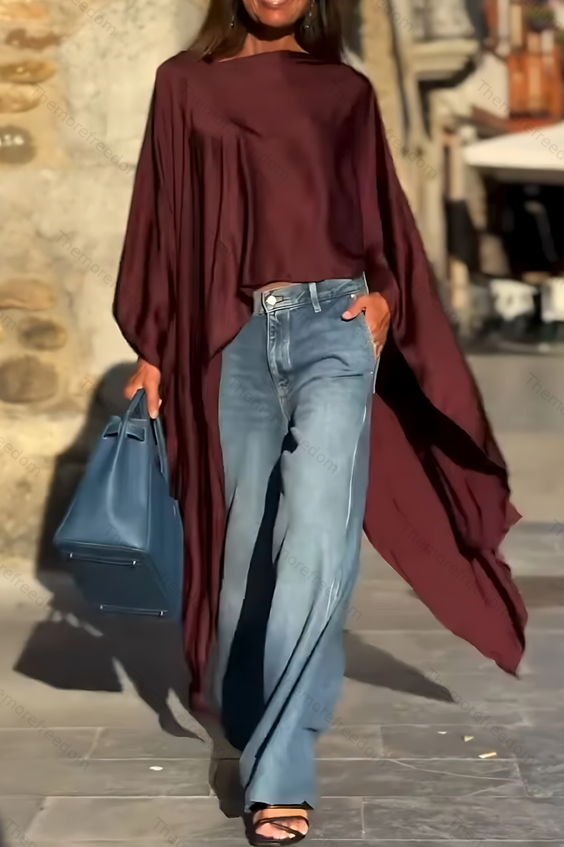 Women's fashionable irregular solid color pullover top