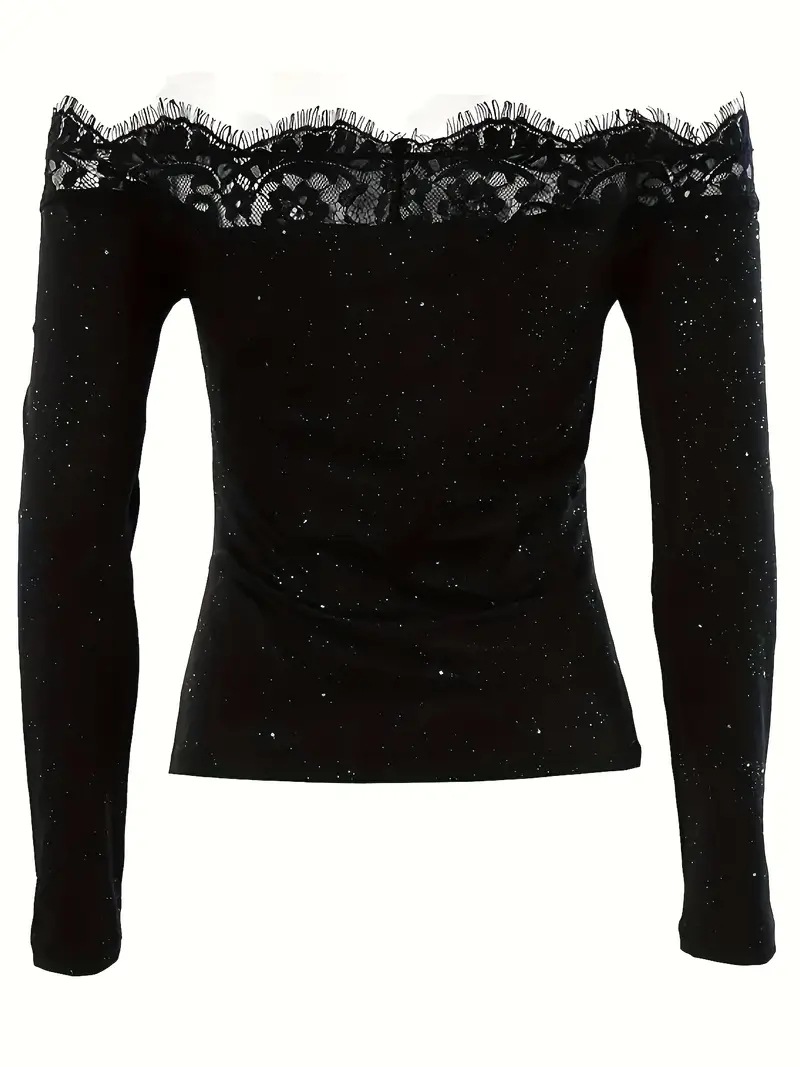 Women's long-sleeved fitted top with sexy sequins long-sleeved base layer
