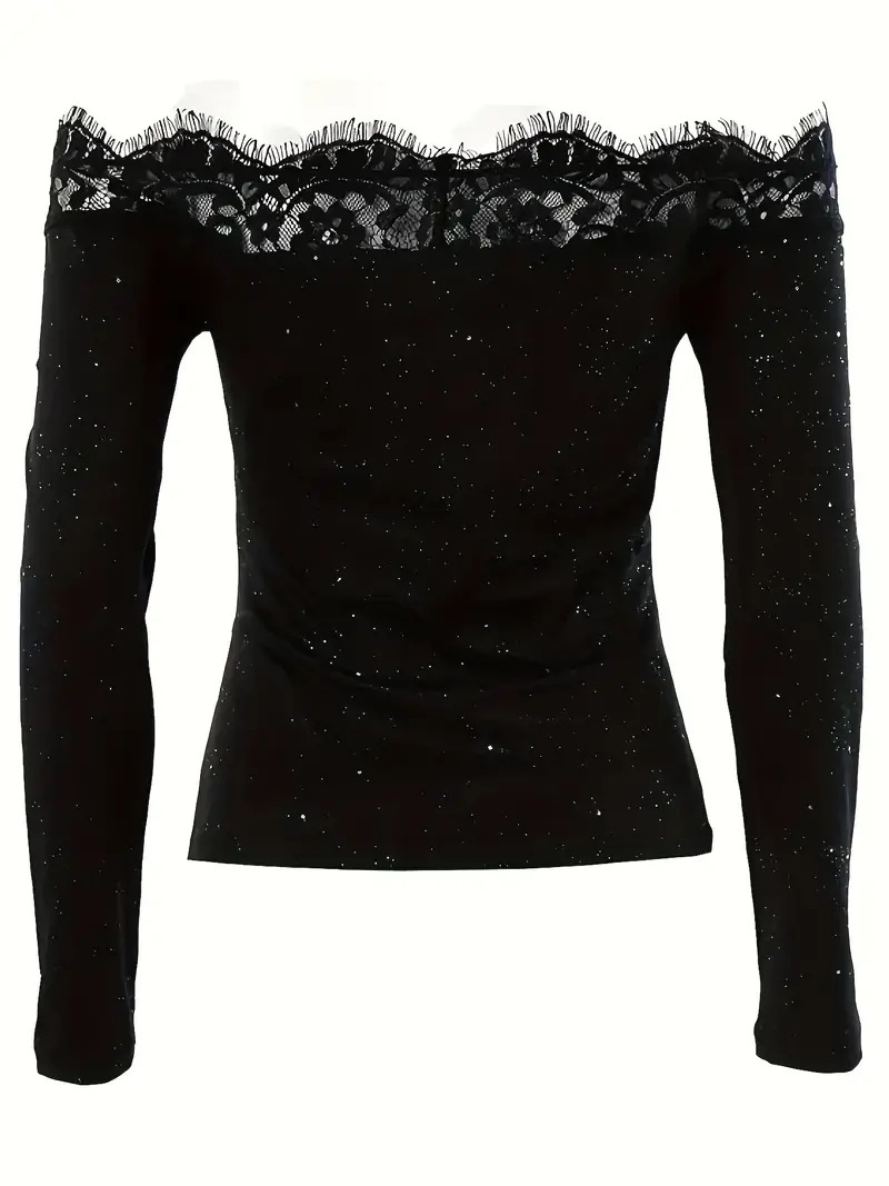 Women's long-sleeved fitted top with sexy sequins long-sleeved base layer