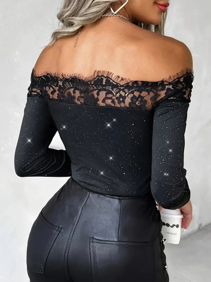 Women's long-sleeved fitted top with sexy sequins long-sleeved base layer