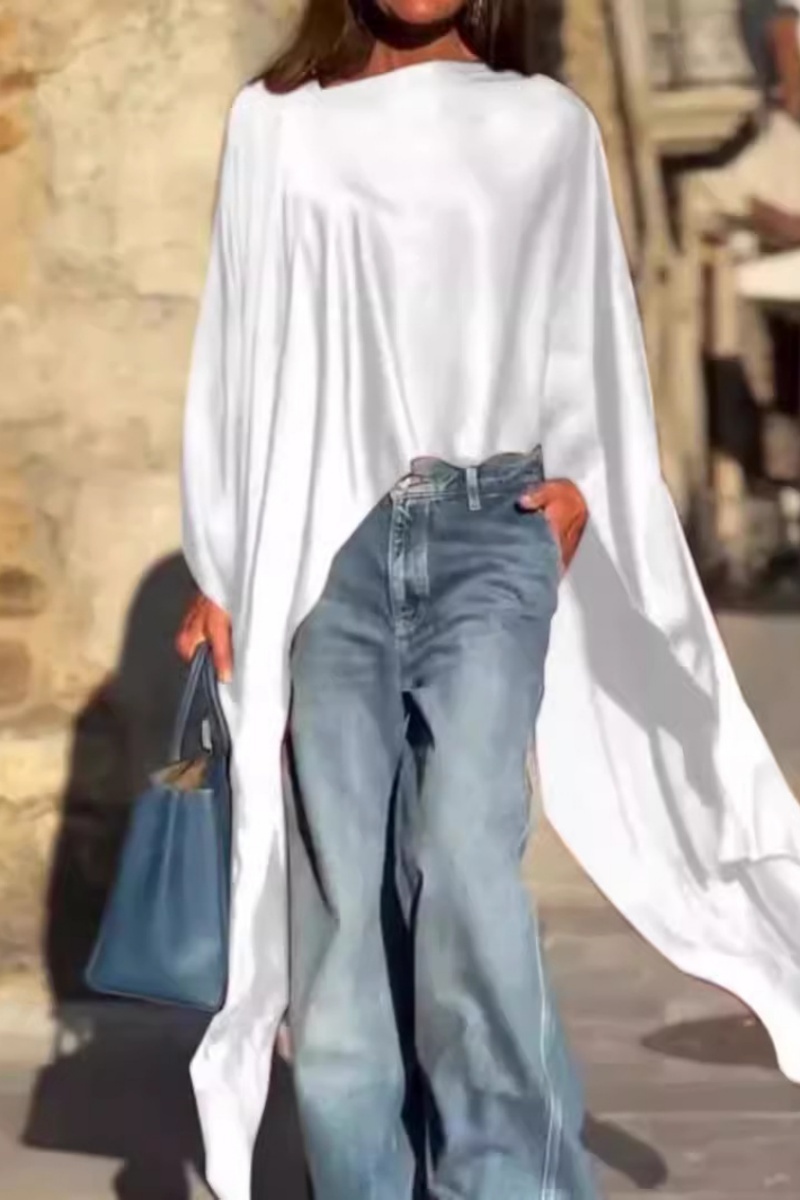 Women's fashionable irregular solid color pullover top