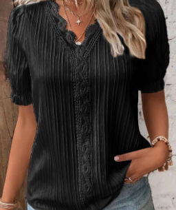 Women's vacation fashion hollowed-out short-sleeved shirt
