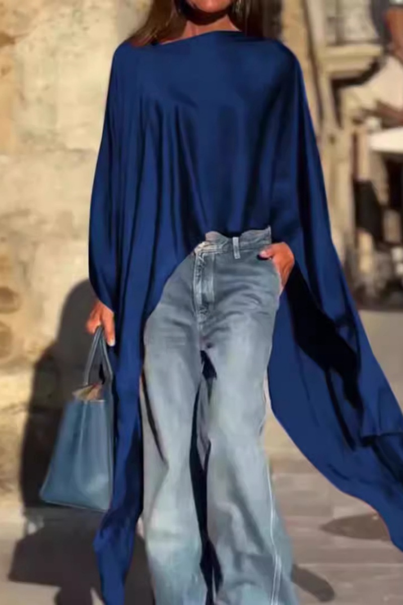 Women's fashionable irregular solid color pullover top