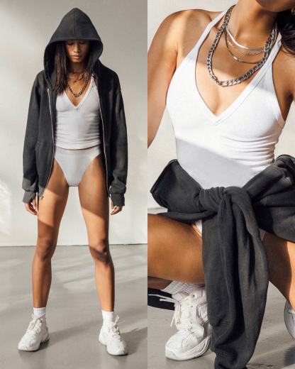 Danysu V Neck Racer Back Tank Top for Women Padded Ribbed Long Tank Fitted Basic Cami Tops