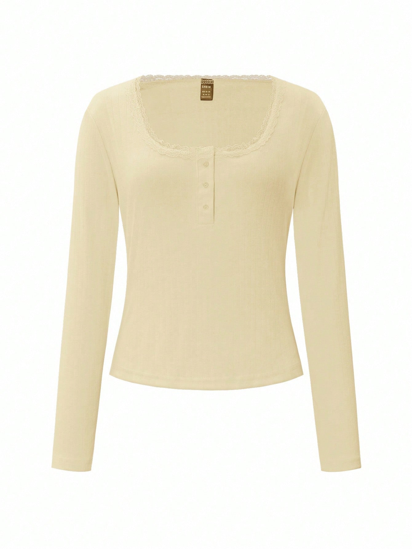 Women's Lace Button V-Neck Fashion Short-Sleeve Slim-Fit Long-Sleeve Top