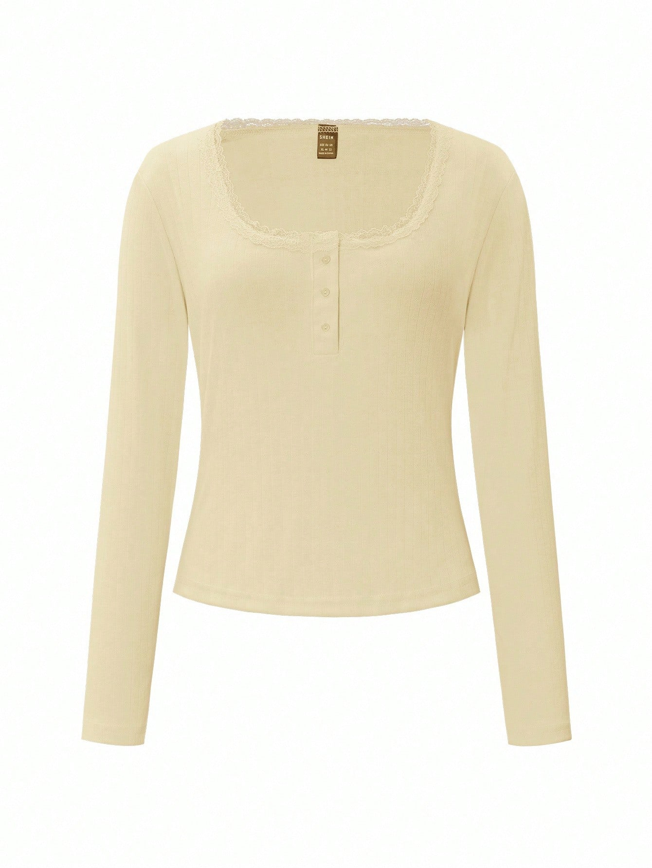 Women's Lace Button V-Neck Fashion Short-Sleeve Slim-Fit Long-Sleeve Top