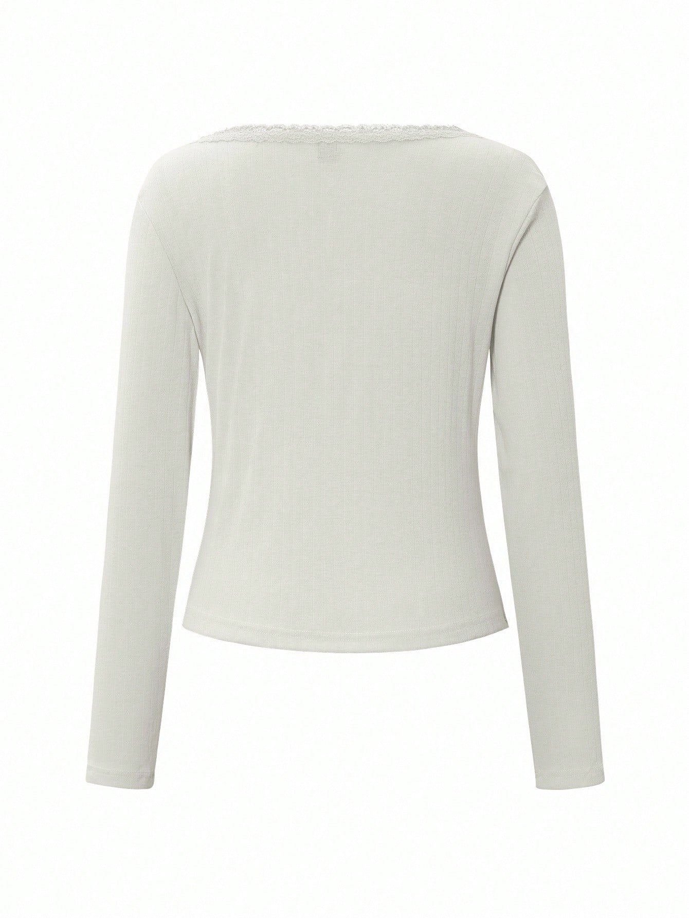 Women's Lace Button V-Neck Fashion Short-Sleeve Slim-Fit Long-Sleeve Top