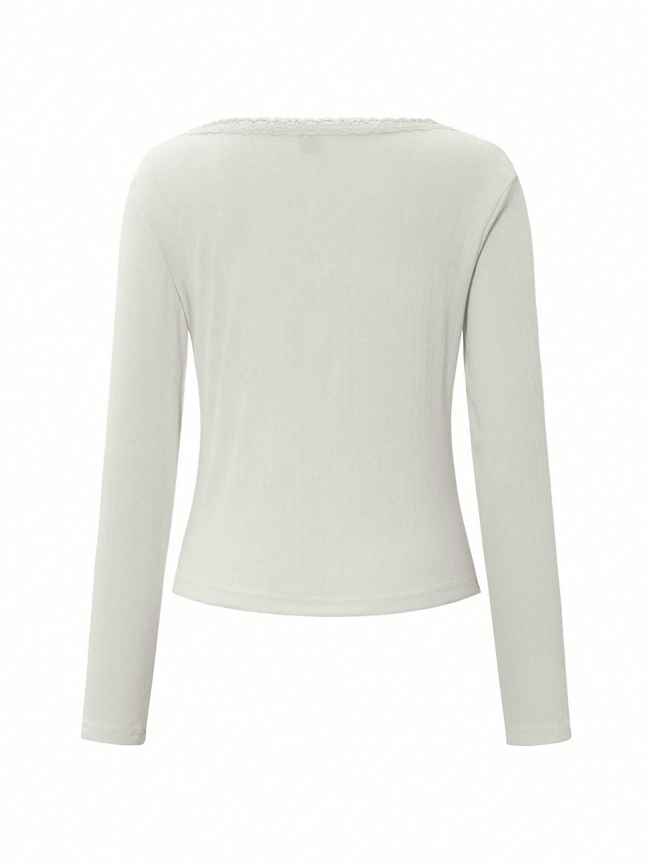 Women's Lace Button V-Neck Fashion Short-Sleeve Slim-Fit Long-Sleeve Top