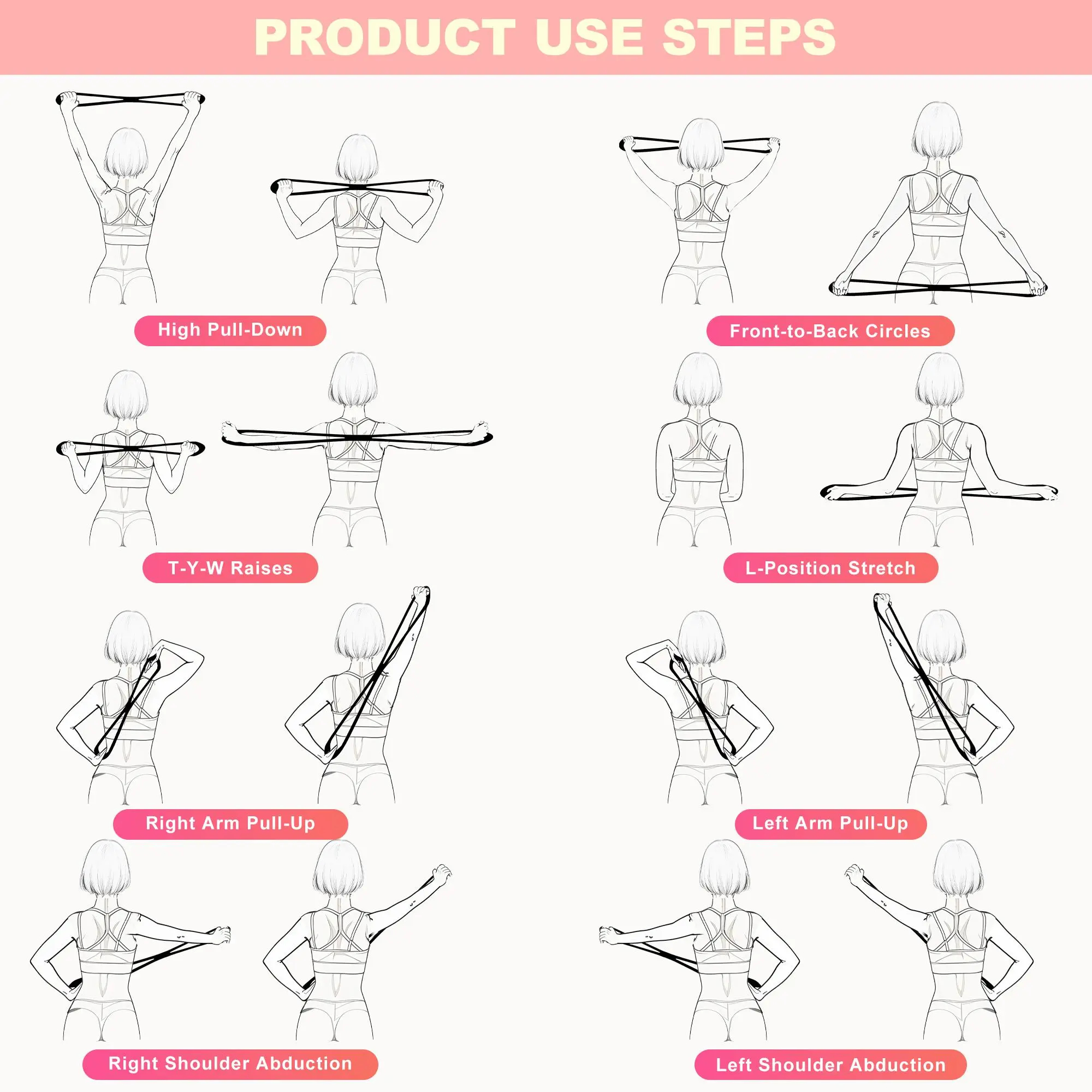 Figure-eight resistance band for women, back extension elastic band, home fitness equipment