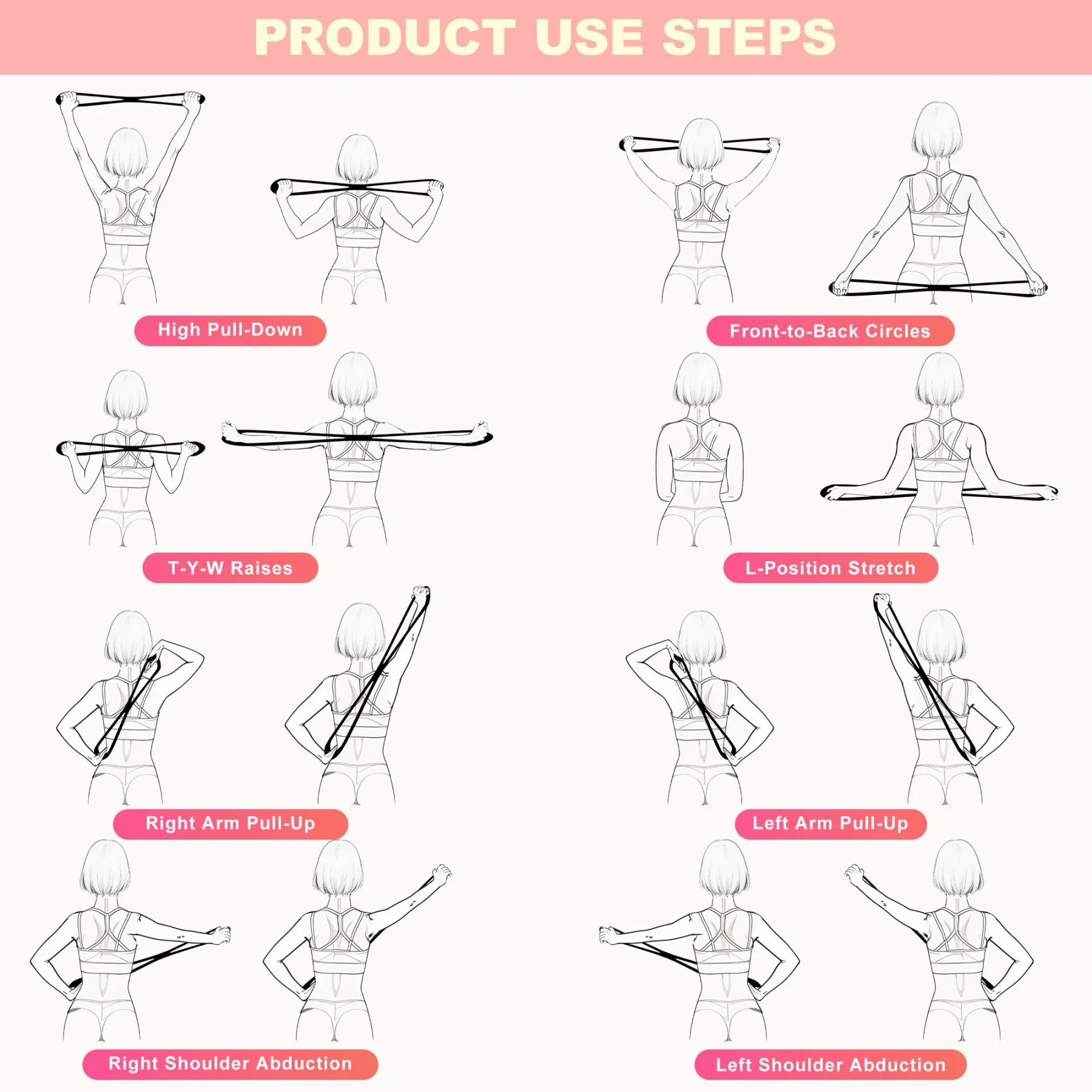 Figure-eight resistance band for women, back extension elastic band, home fitness equipment