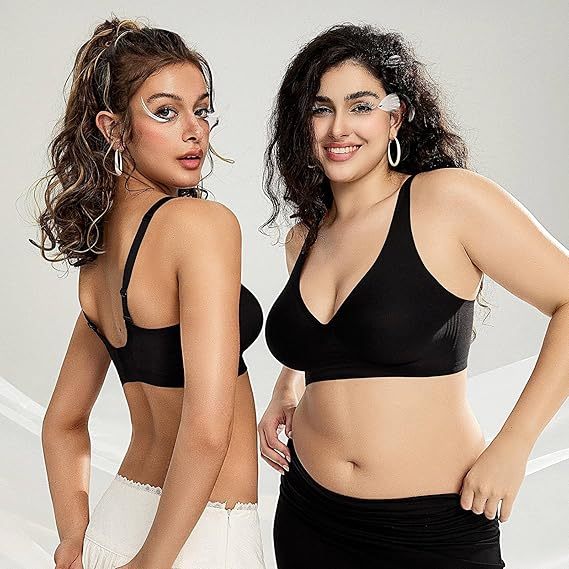 🎁 🔥Womens Comfortable Wireless Bras Push Up Bralettes Seamless Tshirts Bras Deep V Everyday Bras