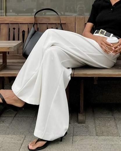 Women's Culottes Wide Leg Chinos Vacation Streetwear Casual Full Length Medium Waist Solid Color Pocket Elastic Waistband Comfy Micro-elastic Daily Outdoor Street White Spring Fall Loose Fit