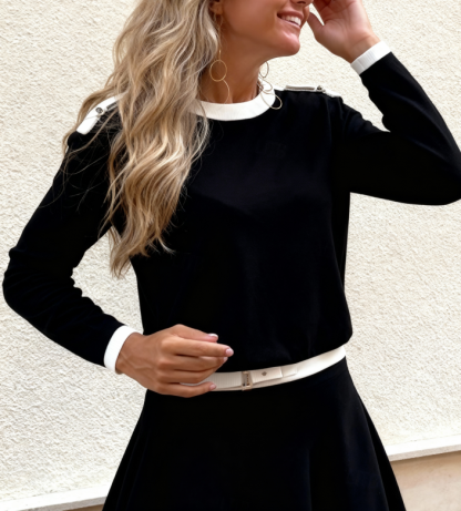 Women's Elegant Fashion Streetwear Blouse Skirt Long Sleeve Crew Neck