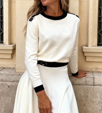 Women's Elegant Fashion Streetwear Blouse Skirt Long Sleeve Crew Neck