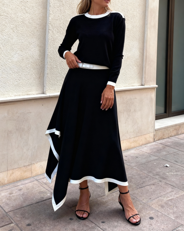 Women's Elegant Fashion Streetwear Blouse Skirt Long Sleeve Crew Neck