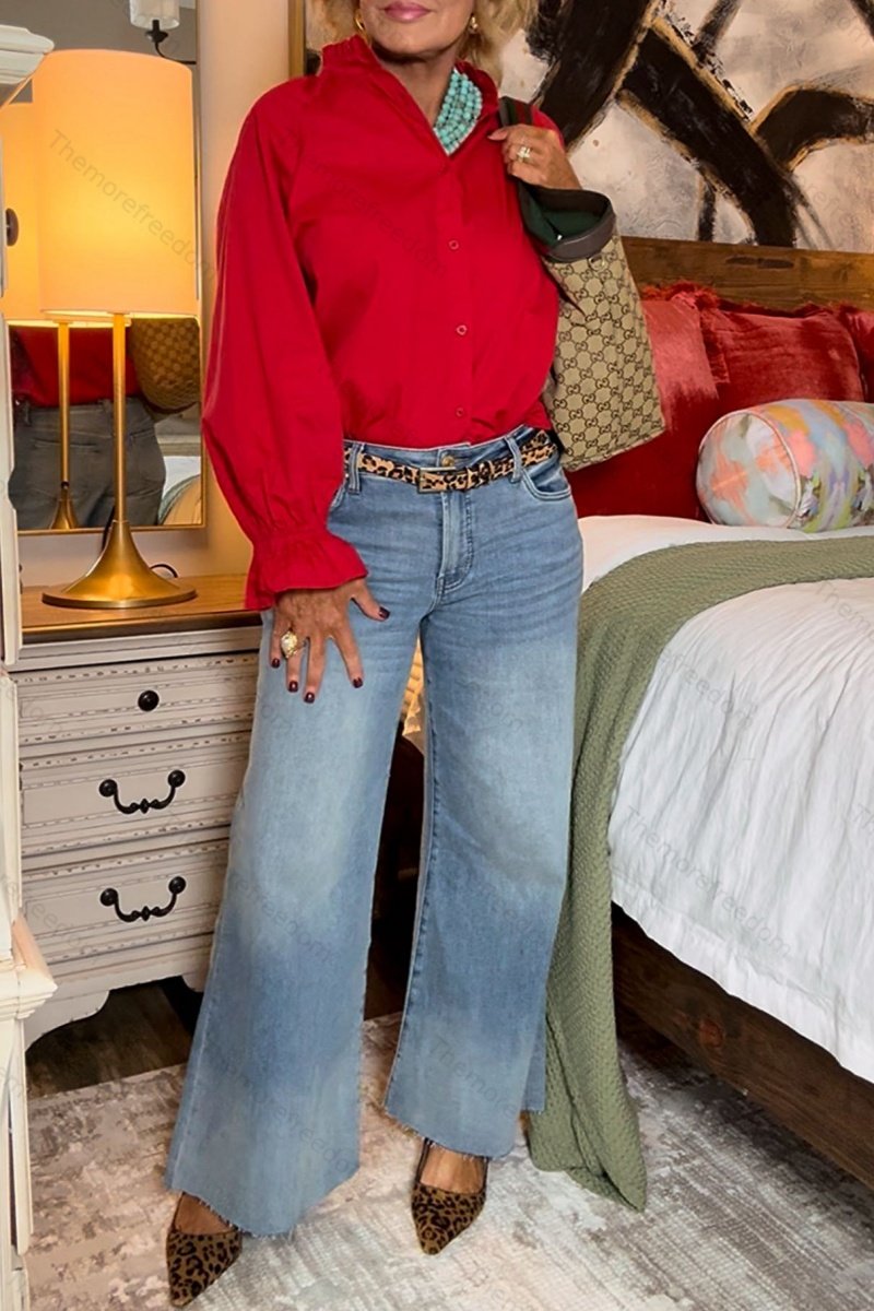 Women's comfortable casual simple and versatile ruffled blouse