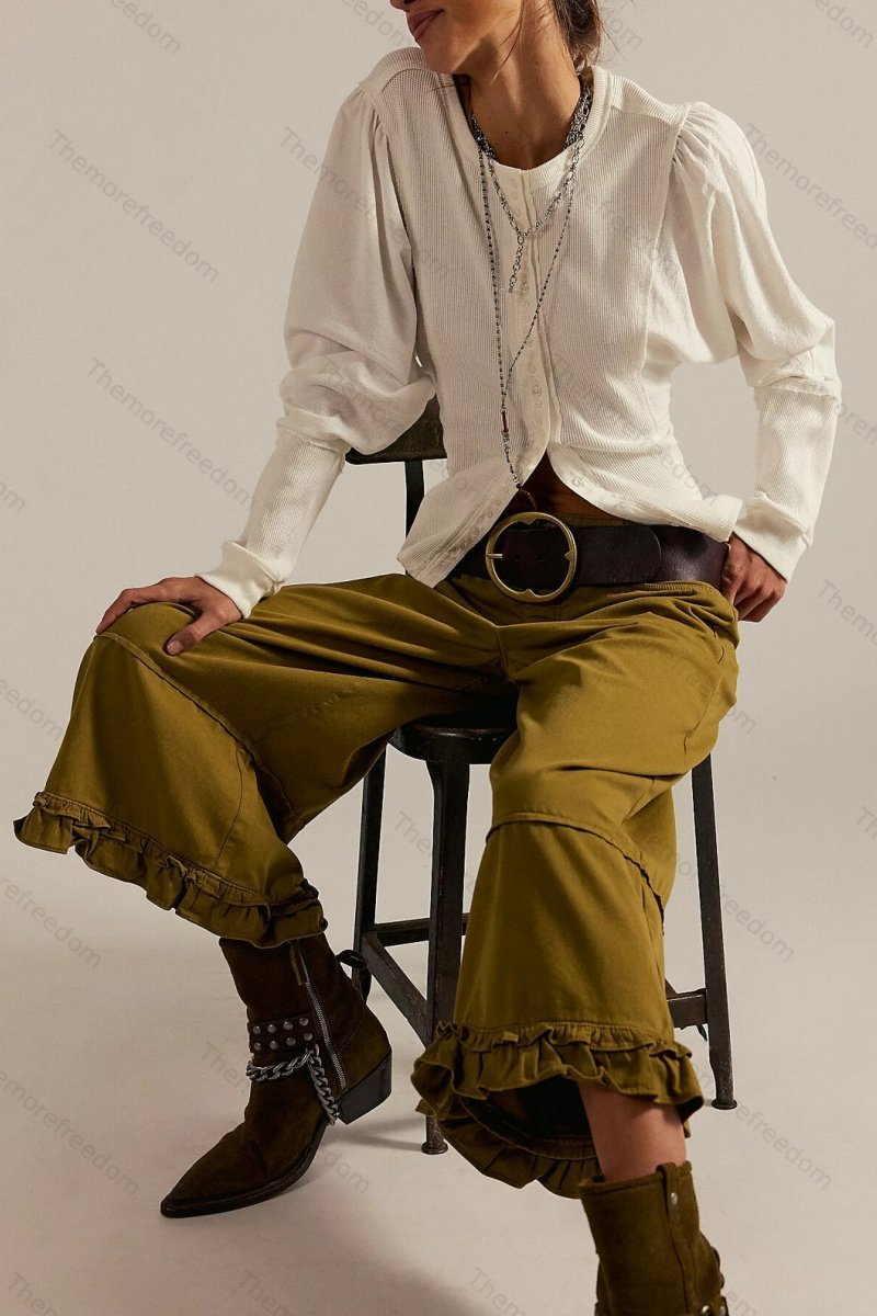 Women's fashionable casual wide-leg cropped jeans with lace trim