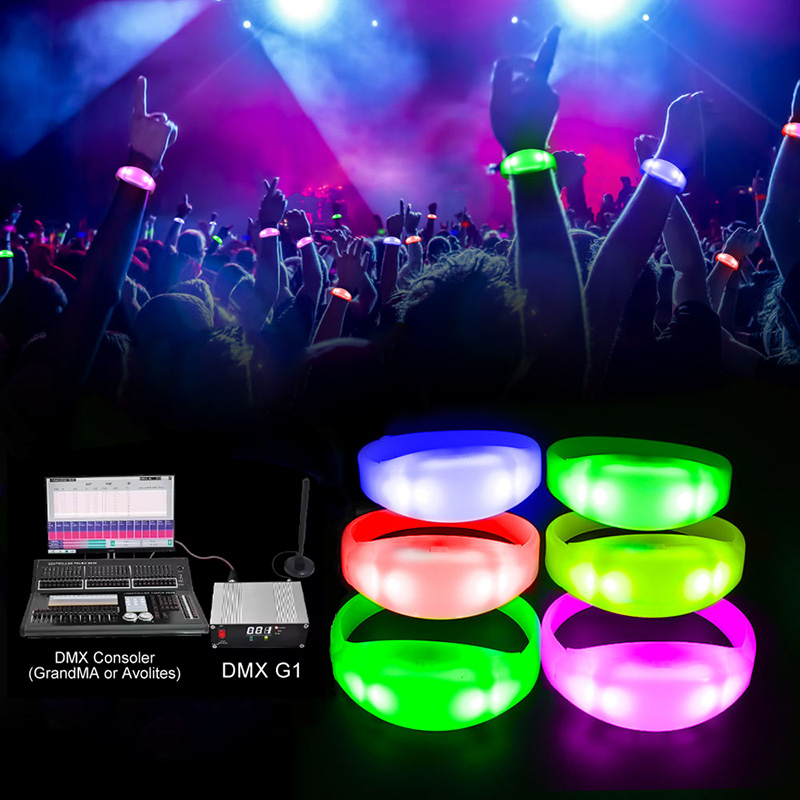 Remote Control LED Bracelet RGB Light Up Wristband, DMX Programmable Silicone Glow Bracelets for Concert Festival Party Events Wedding Club Bar Audience Interaction with Custom Logo