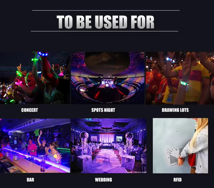 Remote Control LED Bracelet RGB Light Up Wristband, DMX Programmable Silicone Glow Bracelets for Concert Festival Party Events Wedding Club Bar Audience Interaction with Custom Logo