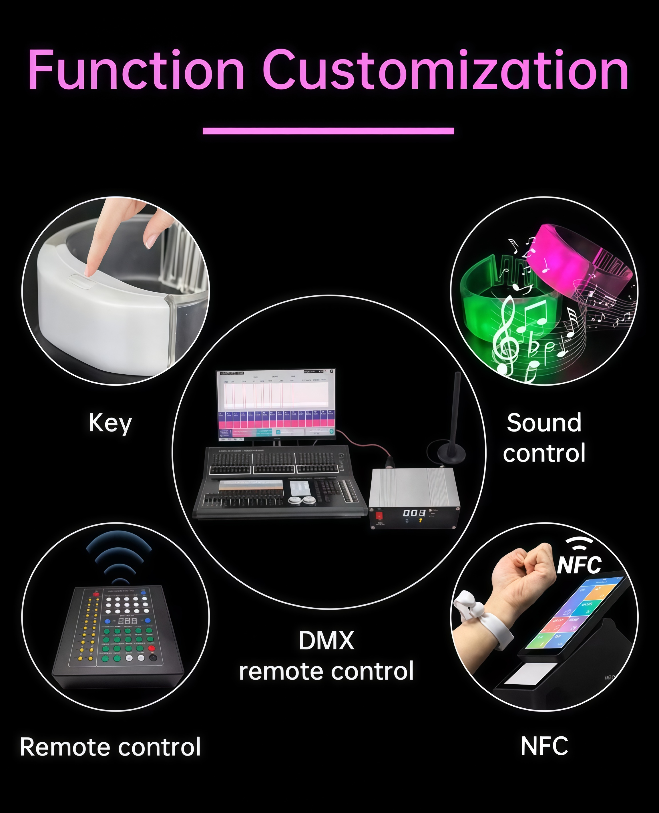 DMX Remote Control LED Bracelet Glow Wristband for Concert Party Festival Event