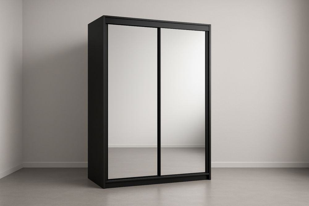 Armoire coulissante en bois avec miroirs noirs 200x100x60 cm