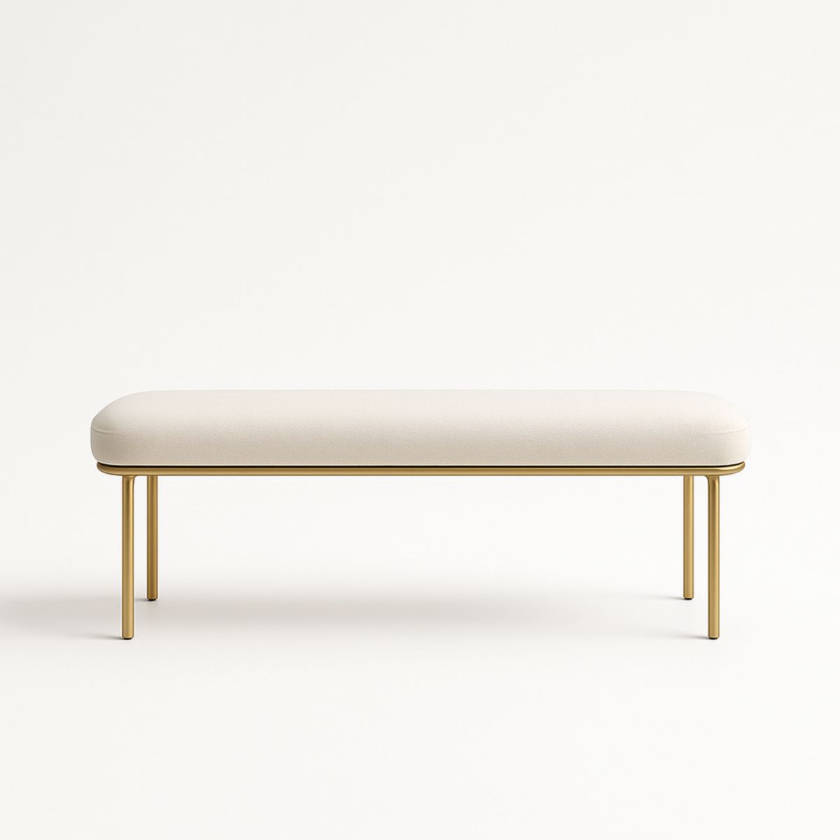 Banc rectangulaire tissu beige structure métal or