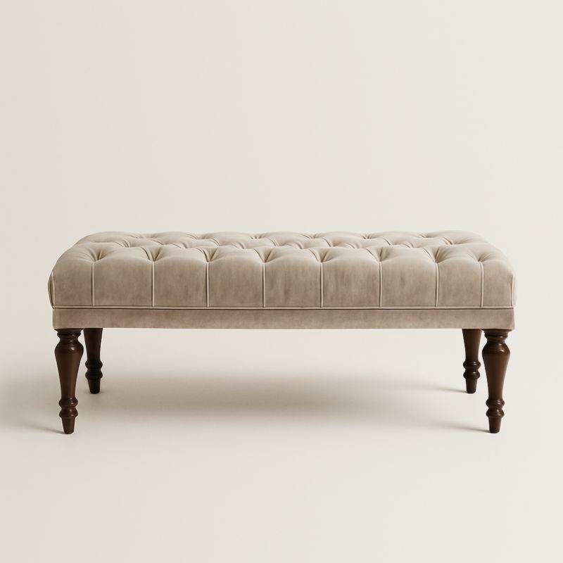 Banc en bois et velours beige 120x40x45 cm