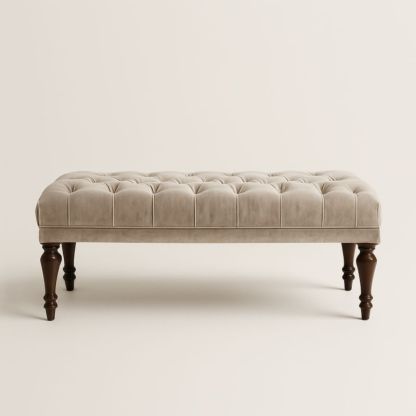 Banc en bois et velours beige 120x40x45 cm