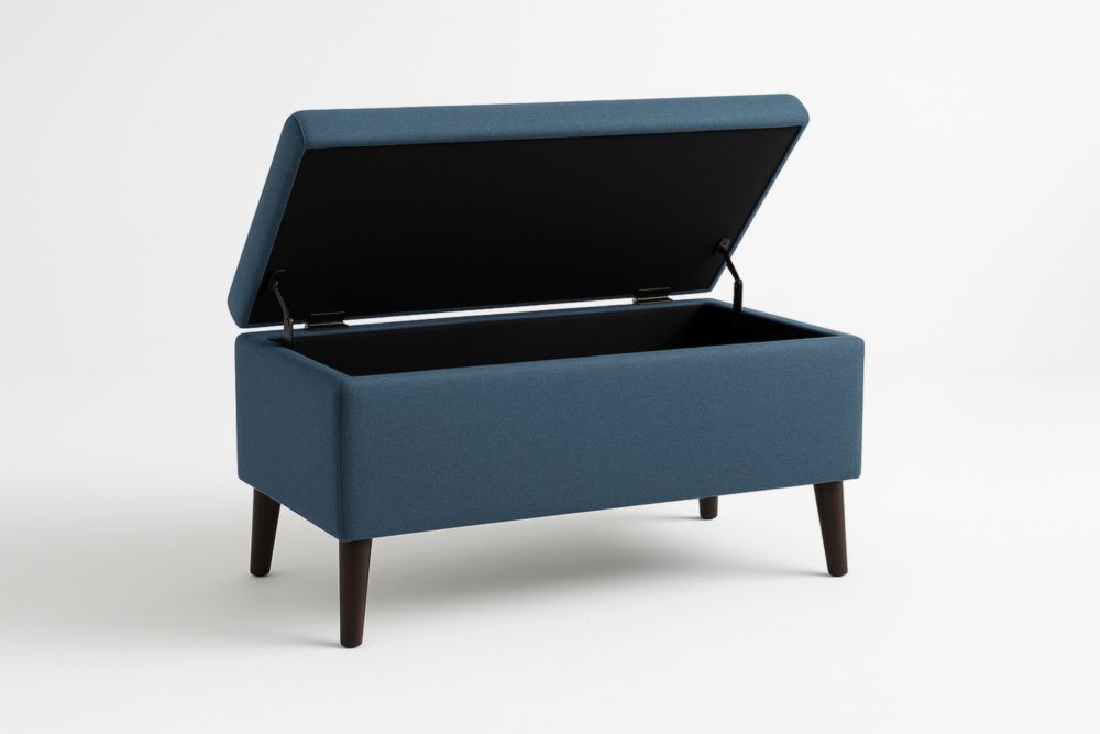 Banc de rangement rectangulaire en tissu avec pieds en bois