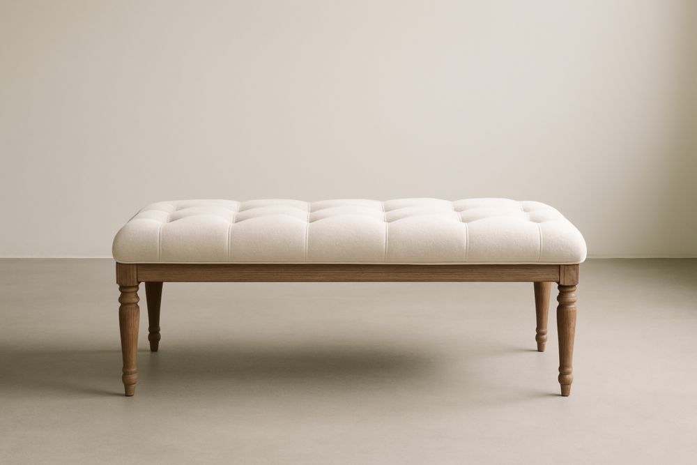 Banc en bois et lin naturel 120cm Beige