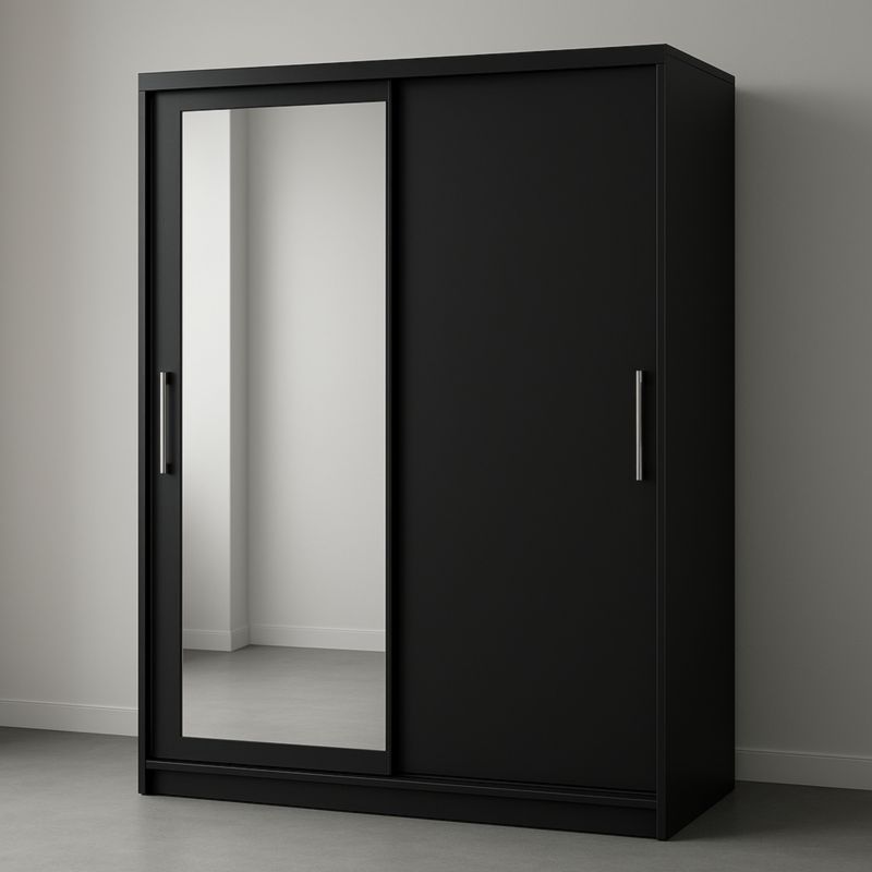 Armoire à Portes Coulissantes Noir avec Miroir