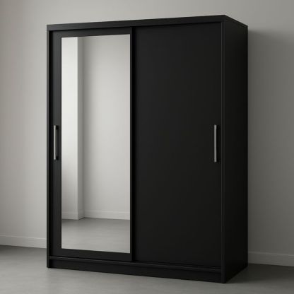 Armoire à Portes Coulissantes Noir avec Miroir