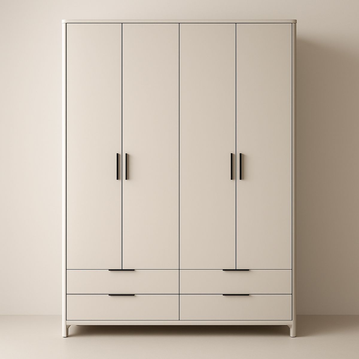 Armoire Beige 4 Portes avec Tiroirs en Panneaux de Particules
