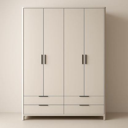 Armoire Beige 4 Portes avec Tiroirs en Panneaux de Particules